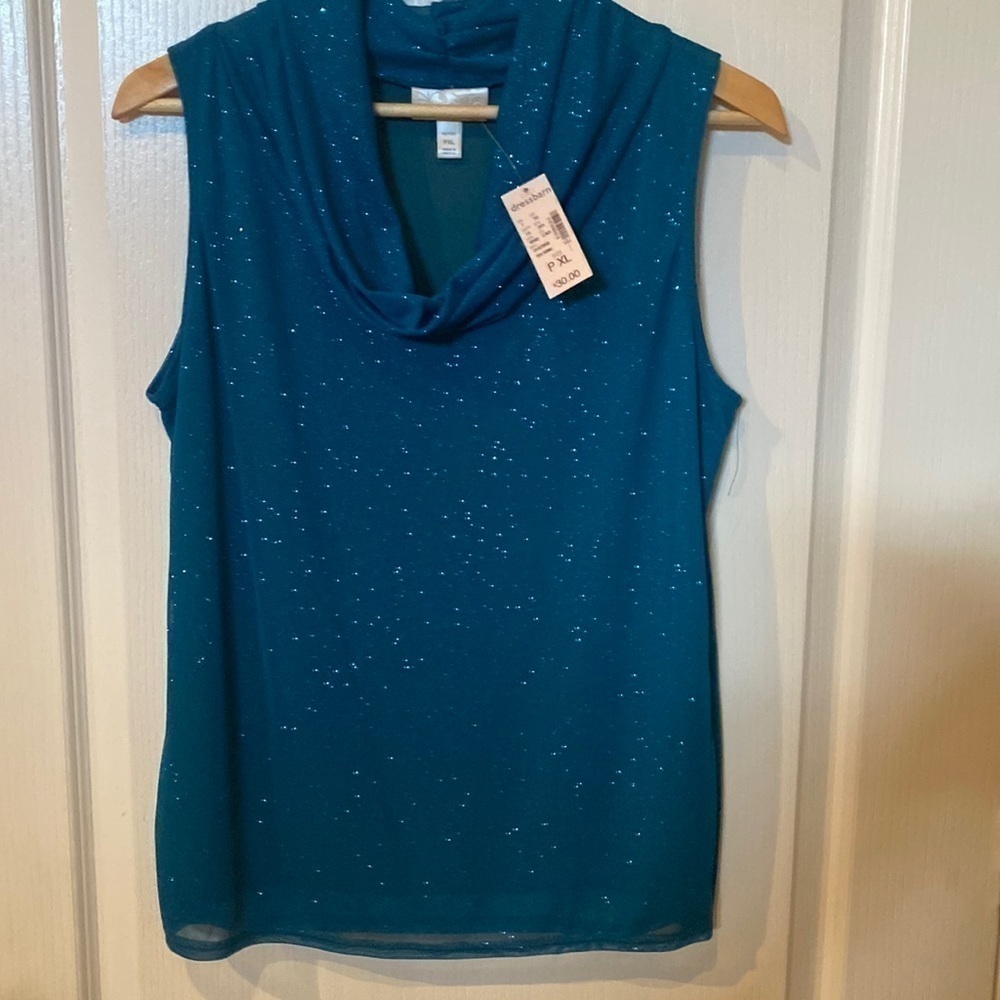 Women’s Dress Barn size PXL NWT Turquoise cowl neck short sleeve glittery top